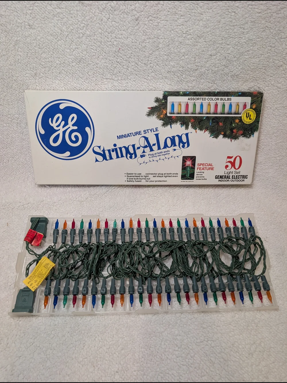 NEW IN BOX 1980's GE String-A-Long 50 Multicolor Nostalgic Mini Christmas Lights